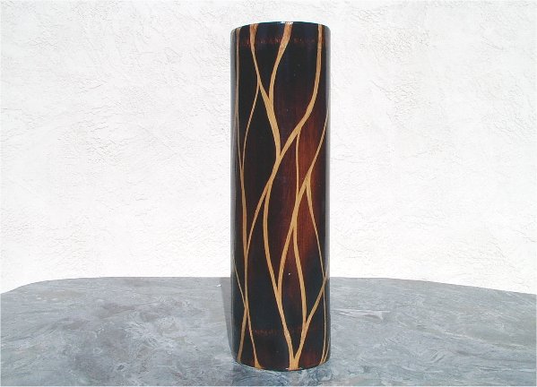 Lacquered tall bamboo vase - vine